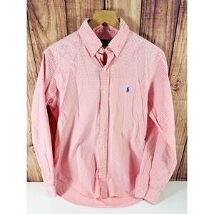 Ralph Lauren Mens Pink Shirt Button Down Medium Checked Long Sleeve MED